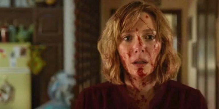 Elizabeth Olsen as Candy Montgomery with a bloodied face in HBO's Love and Death trailer 