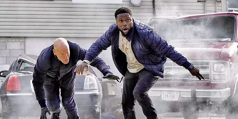 Kevin Hart running from an explosion