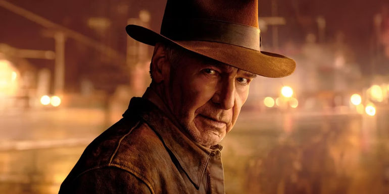 Harrison Ford as Indiana Jones with his trademark fedora in The Dial of Destiny