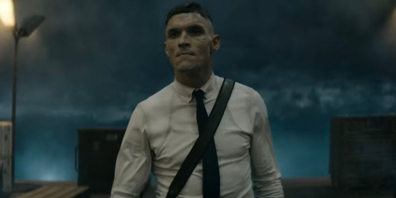 Ed Skrein looking determined as Admiral Atticus Noble in Rebel Moon: Part One - A Child of Fire