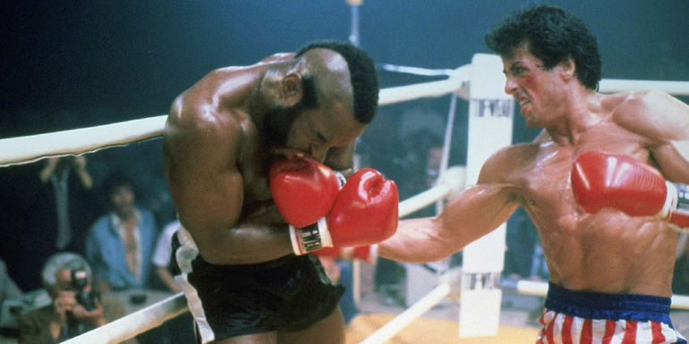 Clubber Lang (Mr. T) and Rocky (Sylvester Stallone) in Rocky III