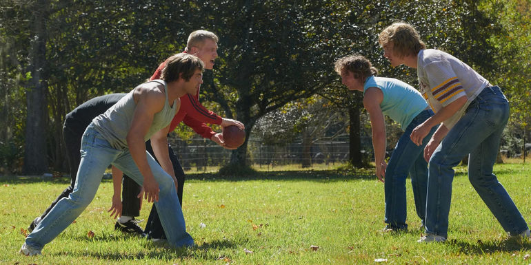 The Von Erich brothers playing football in The Iron Claw.