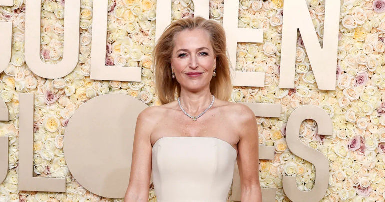 Gillian Anderson Stuns at Golden Globes with Unique Embroidered Gown
