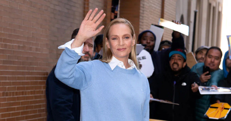 Stepping Into Preppy Elegance: Master Uma Thurman's Classy Collared Pullover