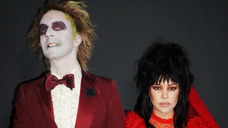 Kourtney Kardashian and Travis Barker Embody 'Beetlejuice' Vibes for Halloween