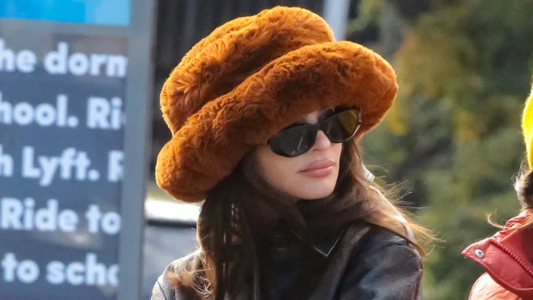 Emily Ratajkowski Rocks Her Signature Fuzzy Bucket Hat for Fall 2023