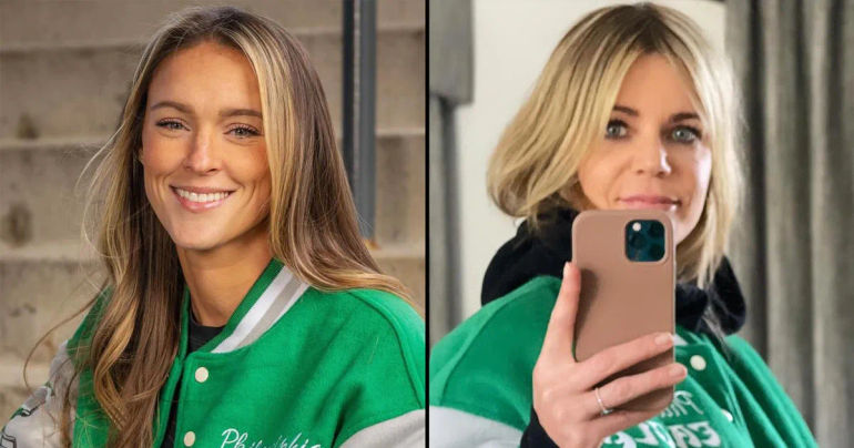 Kaitlin Olson's Reaction to Wearing a Autographed Eagles Jacket by Kylie Kelce