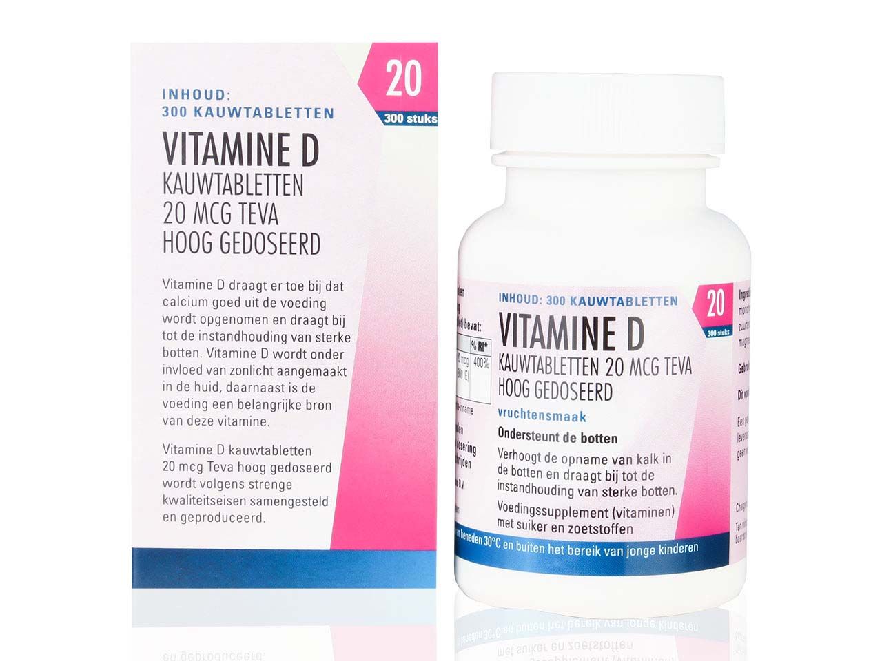 Teva Vitamine D | Kauwtabletten 20mcg 800ie | 300 Stuks | eFarma
