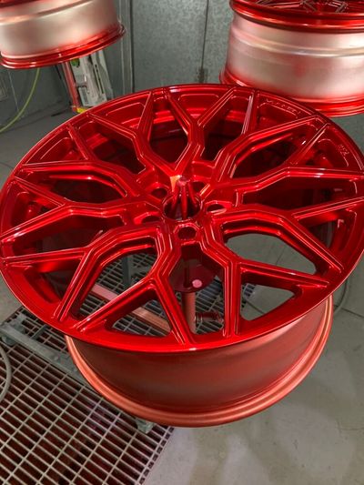 Sparkling Metallic Red Powder Coating on Wheels