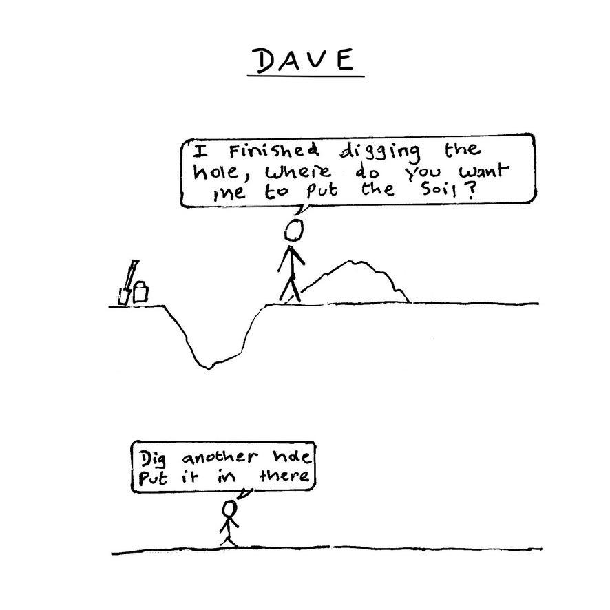 A drawing of a man digging a hole