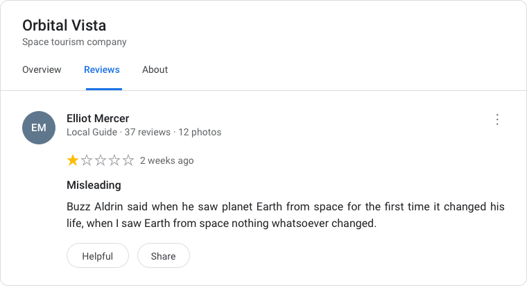 Space Tourism Google Review
