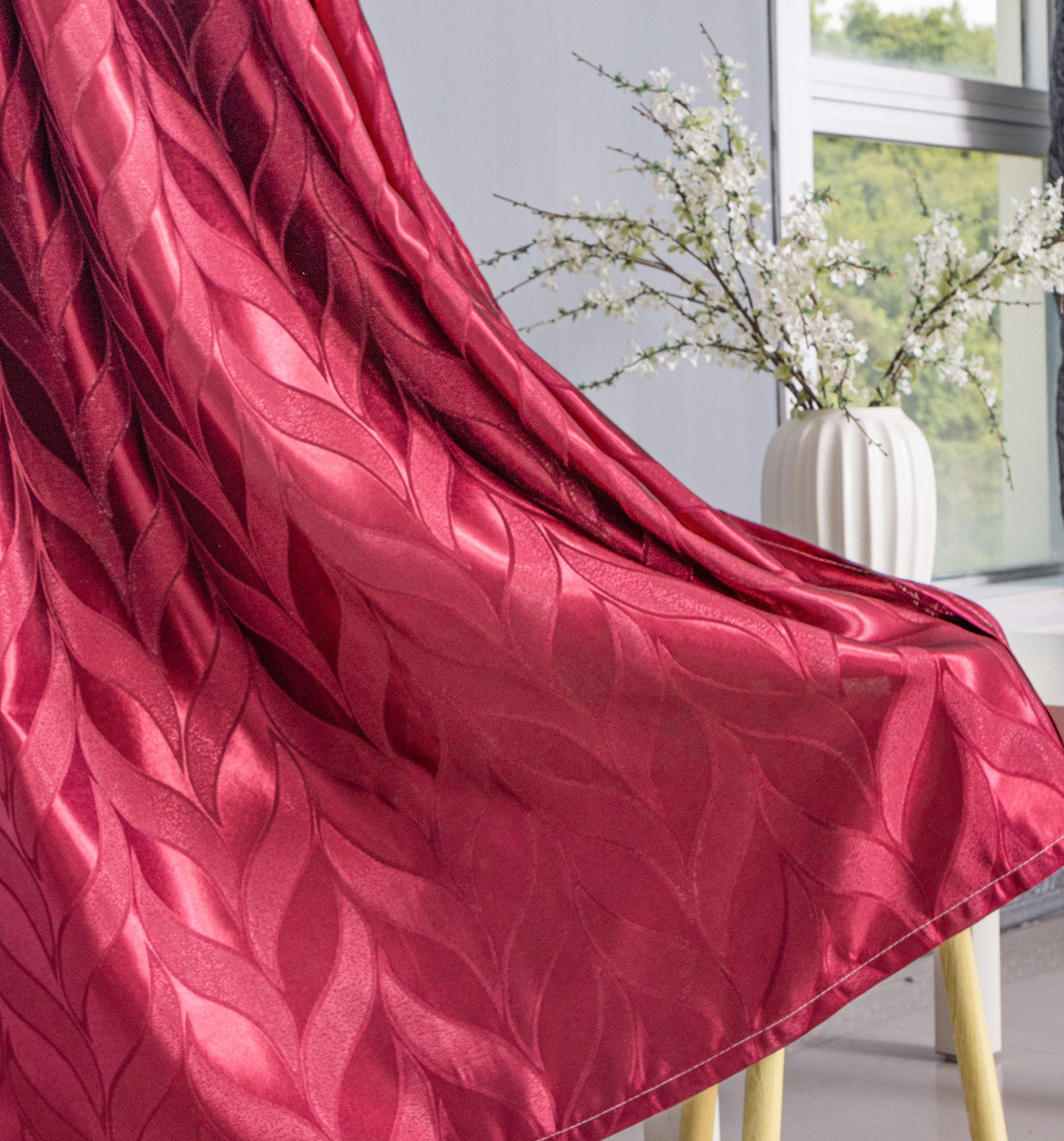 Willow Leaf Jacquard Curtains with Lustrous Threads | Wholesale Curtain Fabric - Thumbnail 4