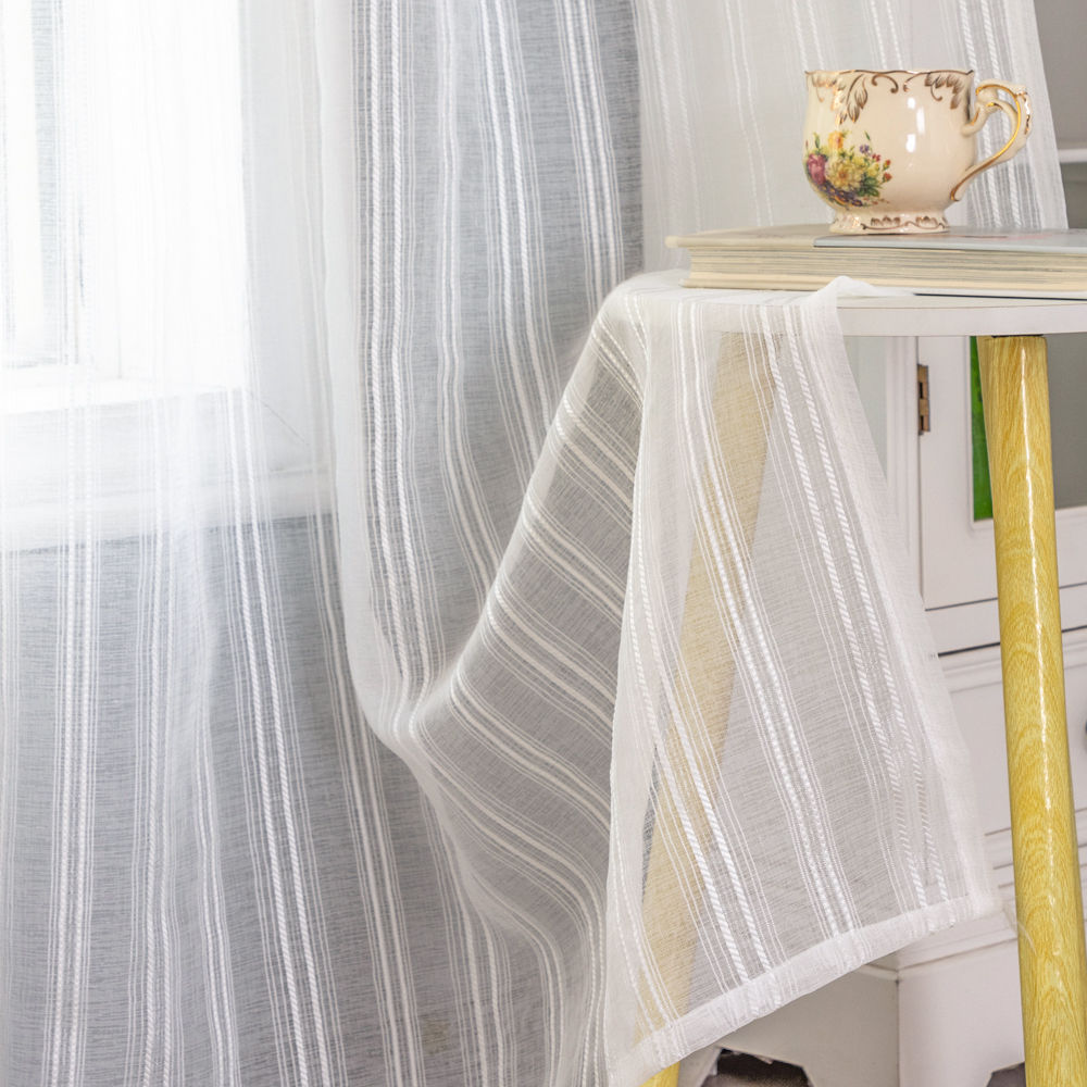 Double vertical striped jacquard curtain fabric - Thumbnail 5