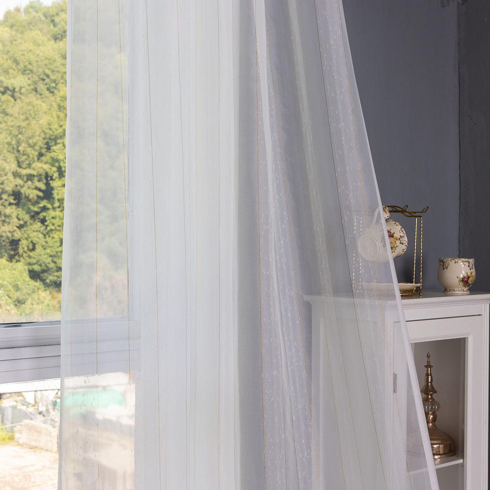 Gold and Silver Bar Jacquard Sheer Curtains Wholesale - Thumbnail 5