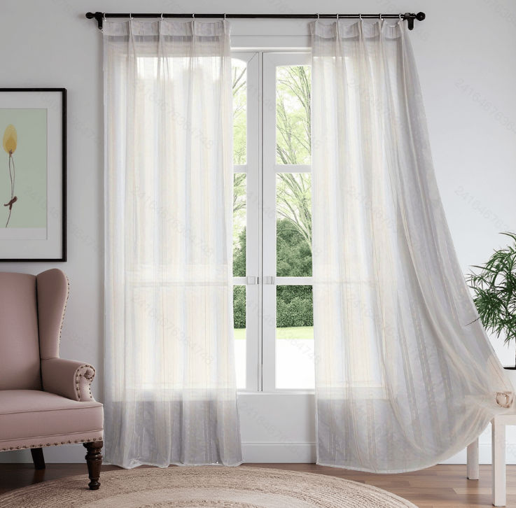 Wholesale gold three-striped jacquard white sheer curtains - Thumbnail 5