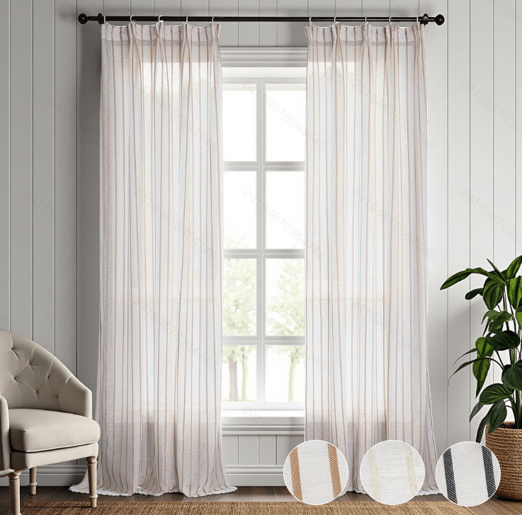 large vertical stripes wholesale white jacquard sheer curtain - Thumbnail 5