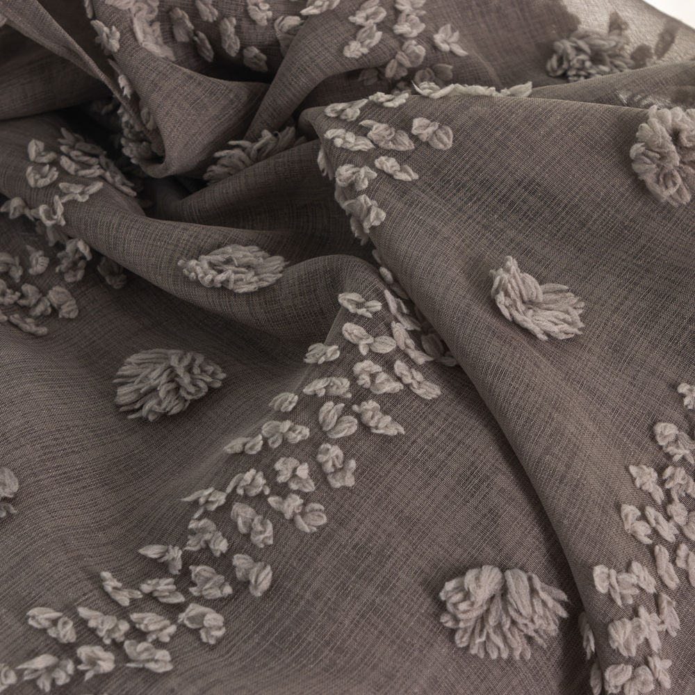 Tufted Pom-Pom Sheer Curtain Floral Textured Sheer Curtain  - Thumbnail 3