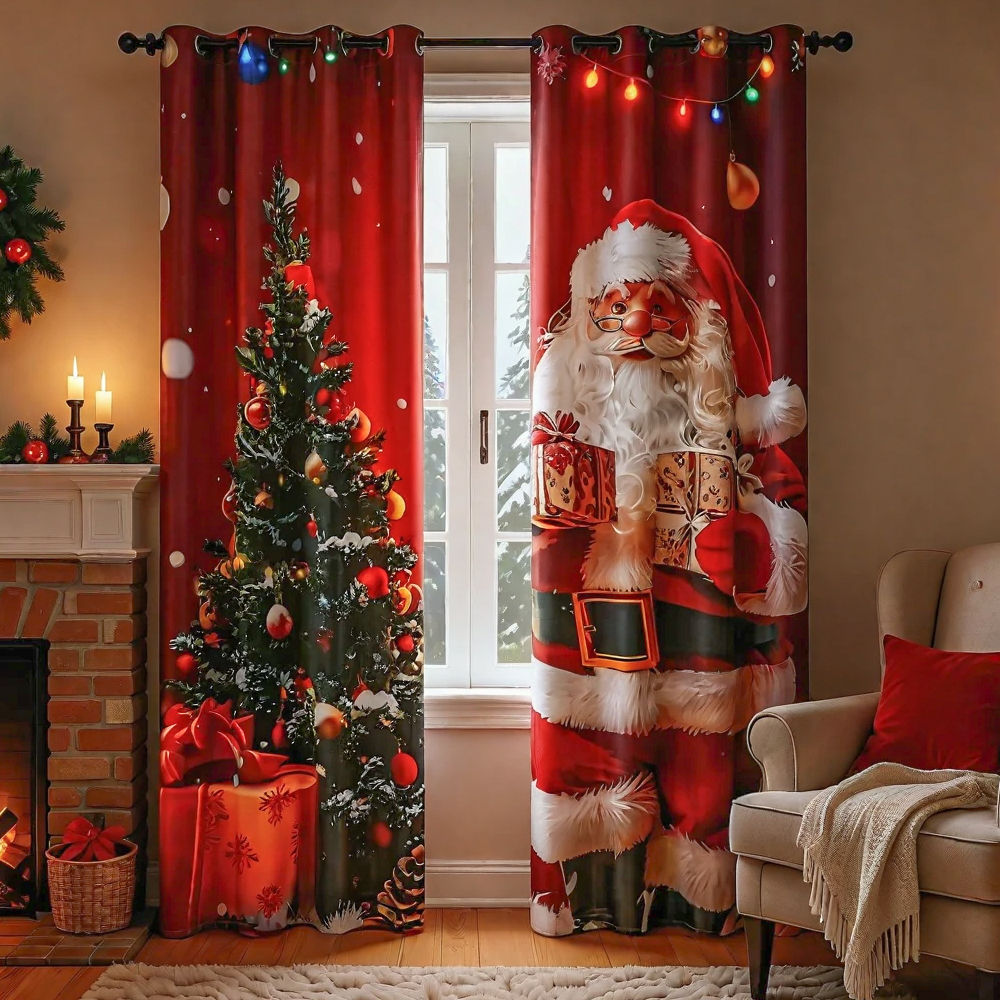 Santa Claus Christmas Tree and Holiday Curtain Wholesale