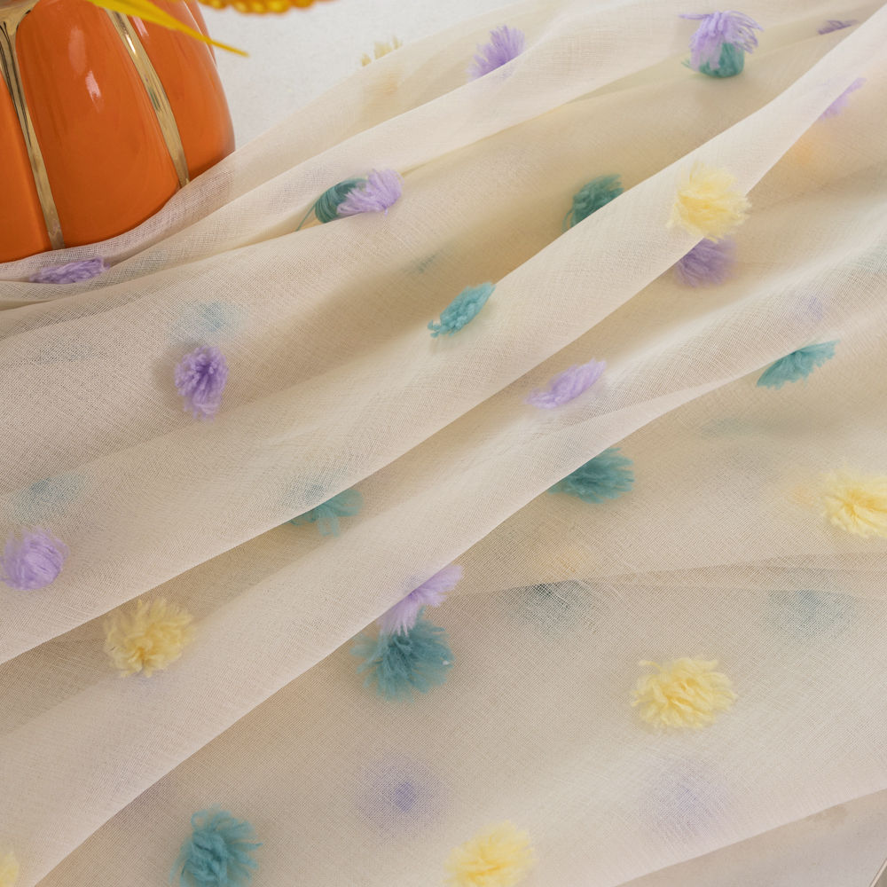 Colorful Embroidered Pom-Pom Sheer Curtains - Thumbnail 4