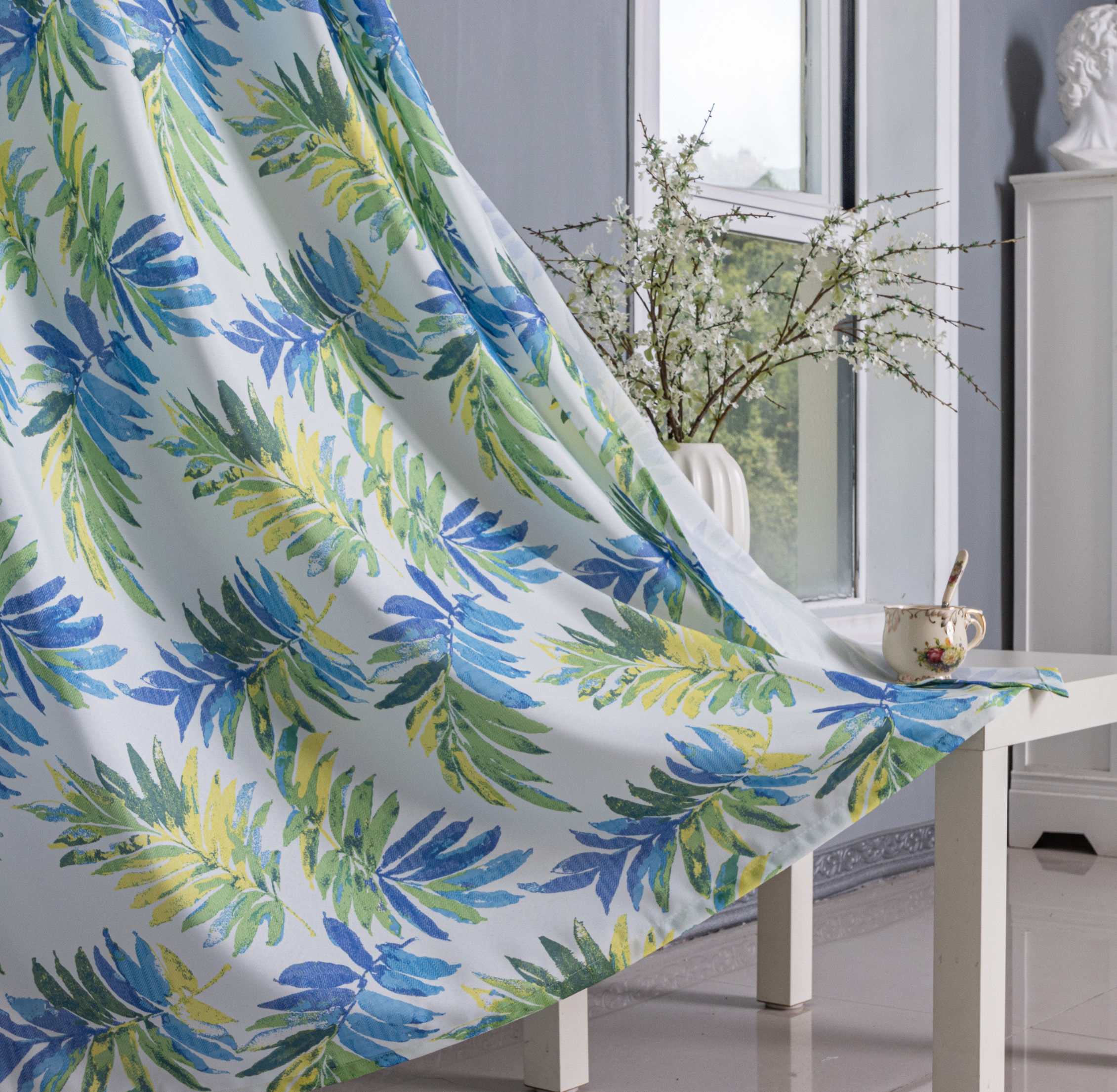 Digital Printed Tropical Leaf Curtain - Thumbnail 3
