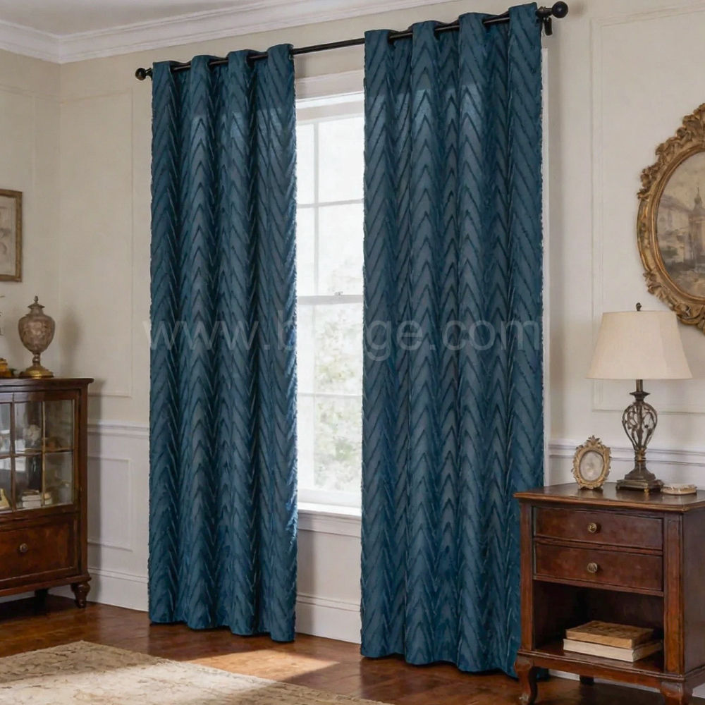 Geometric Cut Velvet Semi-Blackout Curtain with 3D Texture - Thumbnail 2