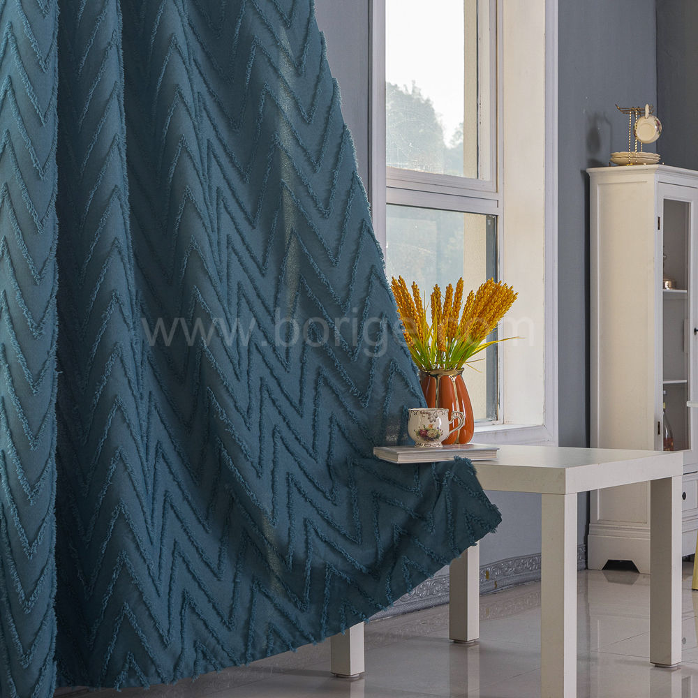 Geometric Cut Velvet Semi-Blackout Curtain with 3D Texture - Thumbnail 4