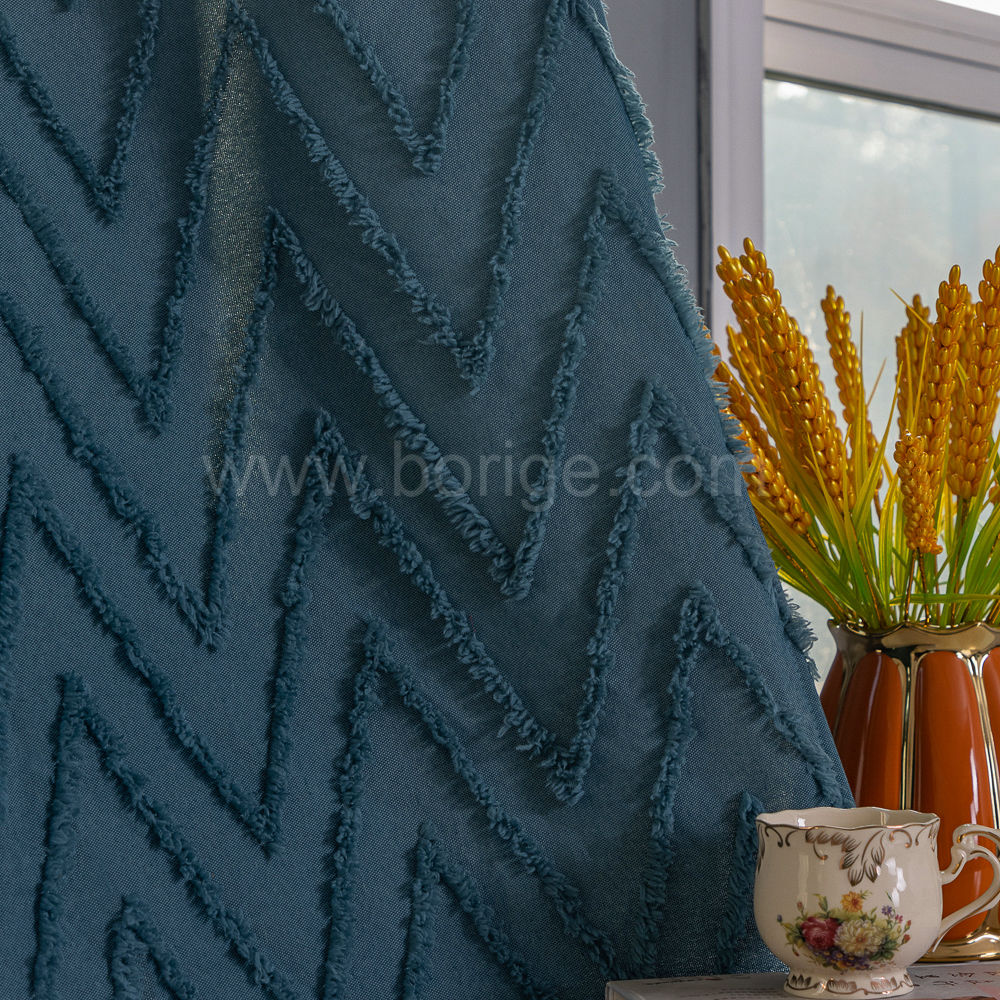 Geometric Cut Velvet Semi-Blackout Curtain with 3D Texture - Thumbnail 5