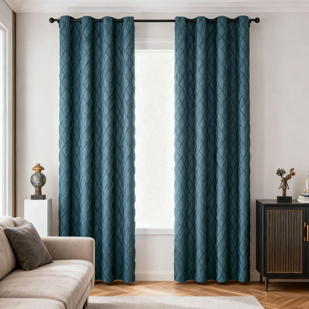 Cut Velvet Semi-Blackout Curtain with Textured Diamond Pattern