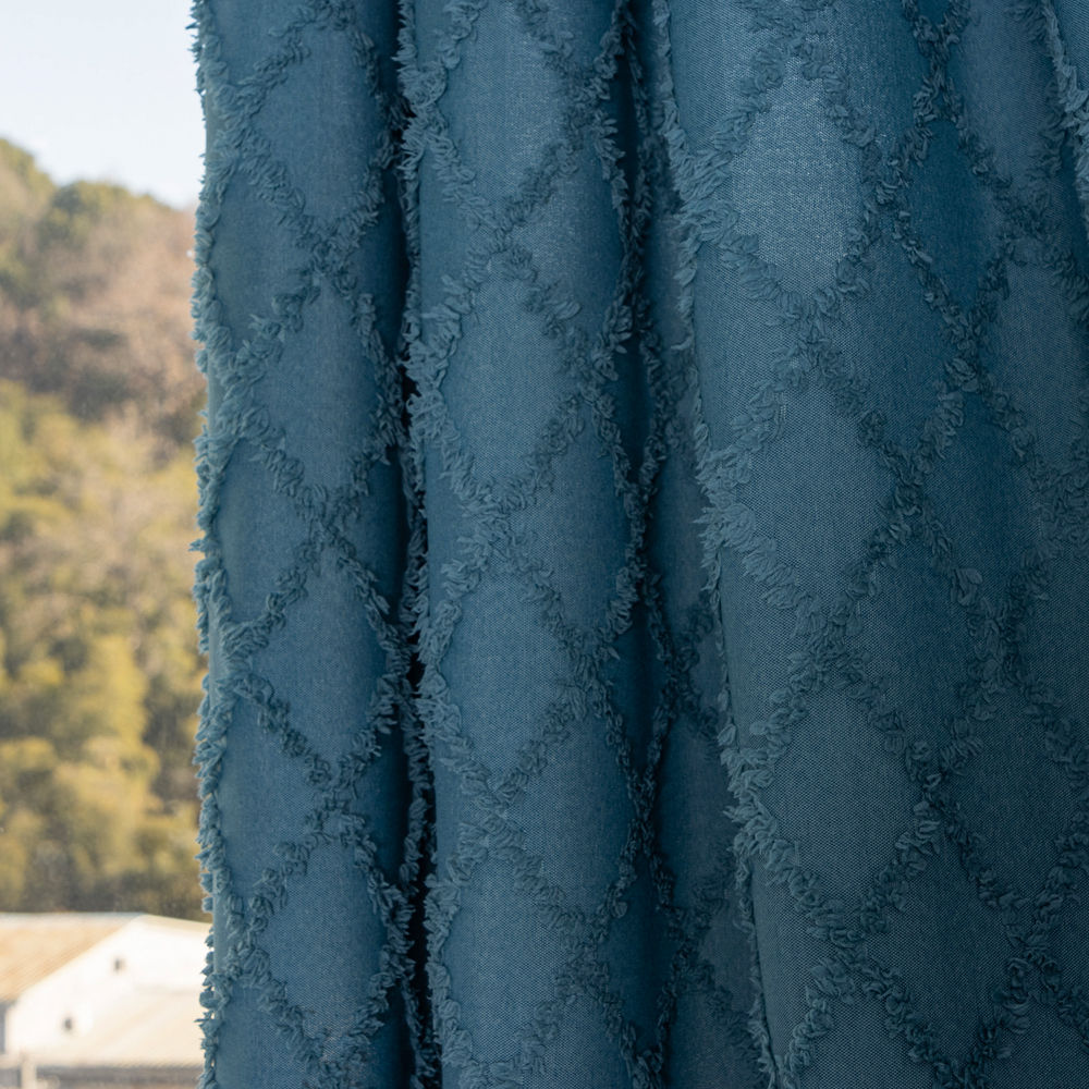 Cut Velvet Semi-Blackout Curtain with Textured Diamond Pattern - Thumbnail 3