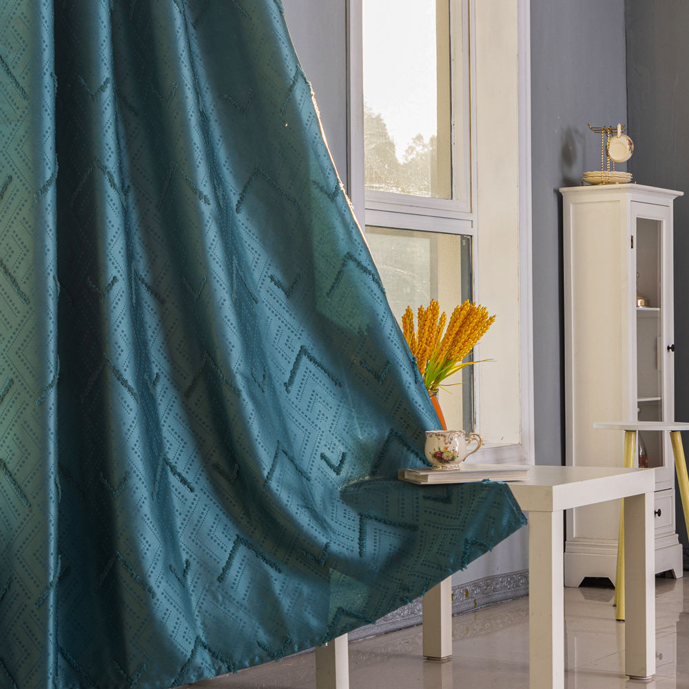 Geometric Cut Velvet Semi-Blackout Curtain with Textured Surface - Thumbnail 2