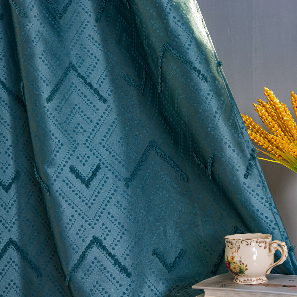 Geometric Cut Velvet Semi-Blackout Curtain with Textured Surface - Thumbnail 3