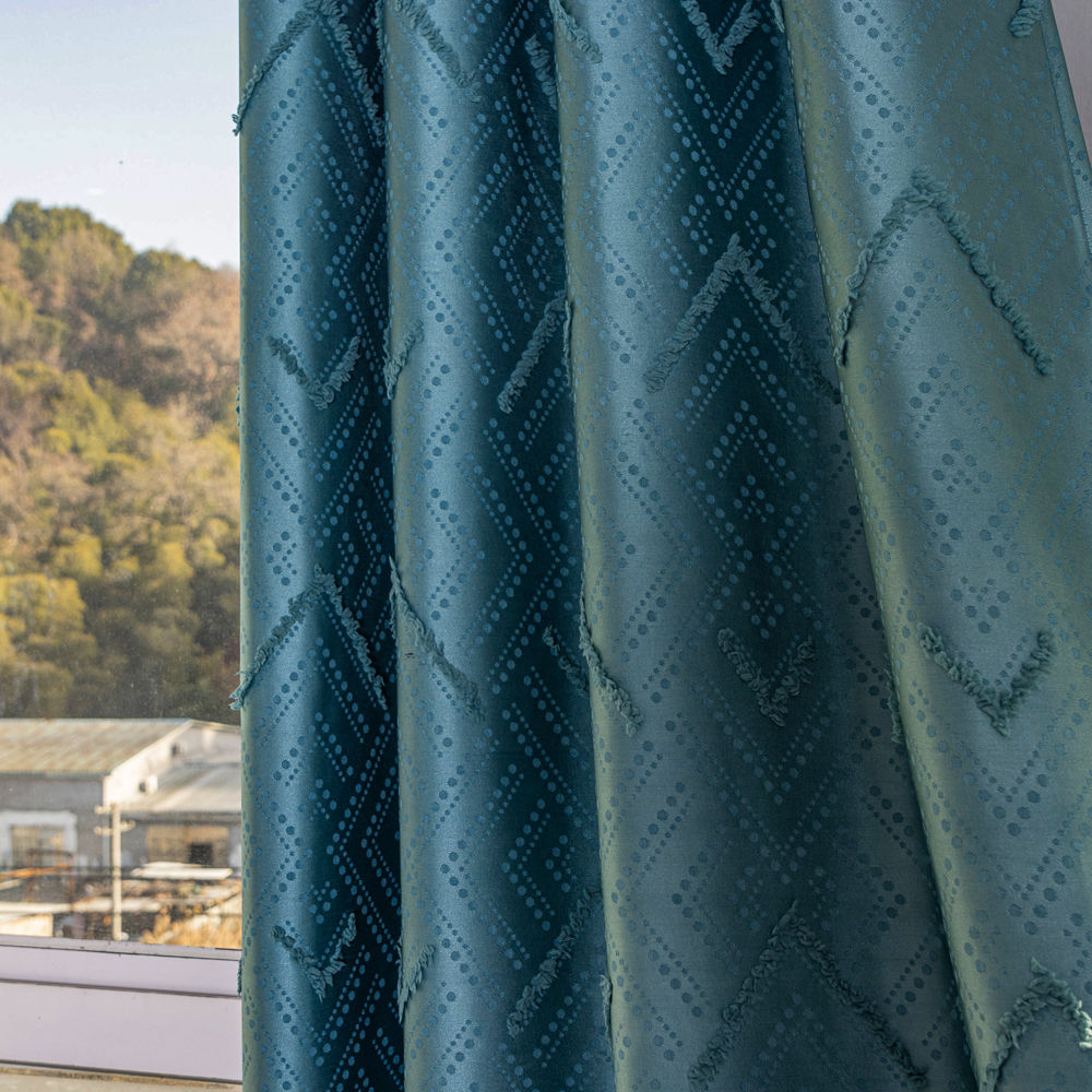 Geometric Cut Velvet Semi-Blackout Curtain with Textured Surface - Thumbnail 4