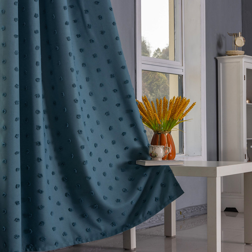 Cut Velvet Semi-Blackout Curtain with Raised Floral Dot Texture - Thumbnail 2