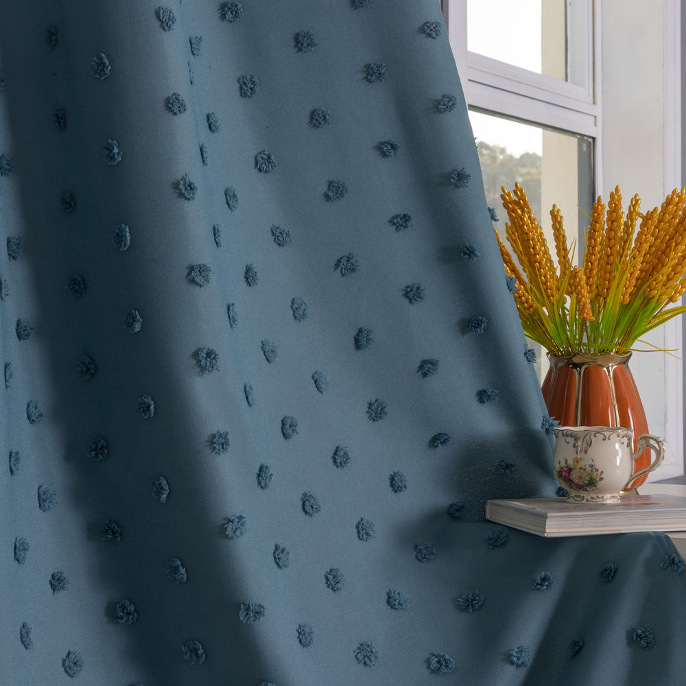 Cut Velvet Semi-Blackout Curtain with Raised Floral Dot Texture - Thumbnail 3