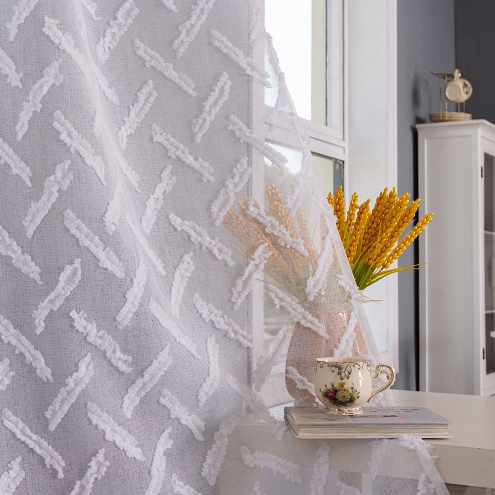 Cut-Out Sheer Curtain Fabric | Textured Burnout Sheer for Modern Interiors - Thumbnail 2