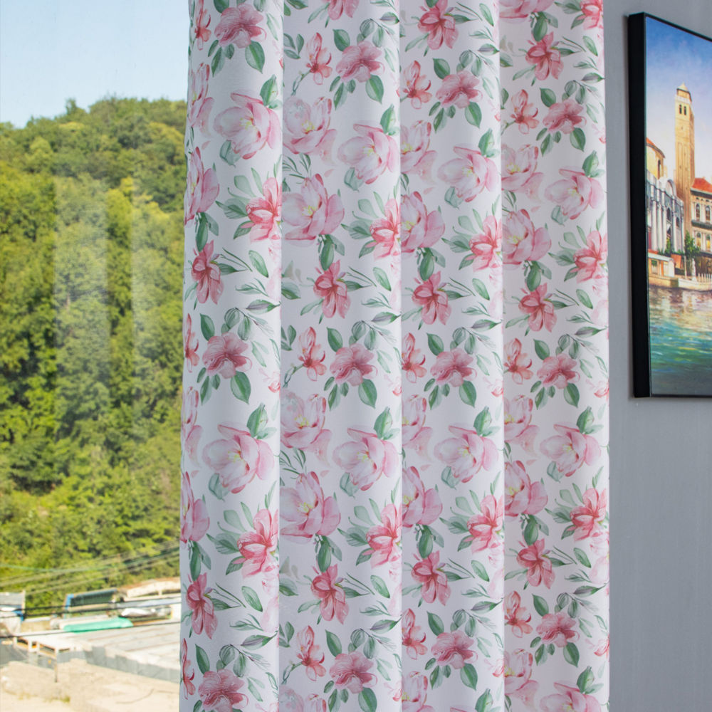 Pink Floral Printed Curtain Panels – Classic Decorative Window Curtains for Home & Hotel - Thumbnail 2