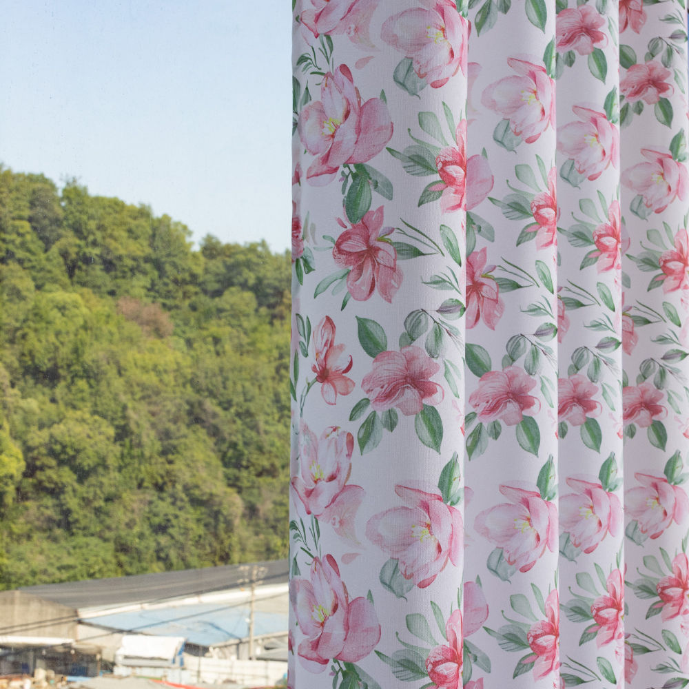 Pink Floral Printed Curtain Panels – Classic Decorative Window Curtains for Home & Hotel - Thumbnail 3
