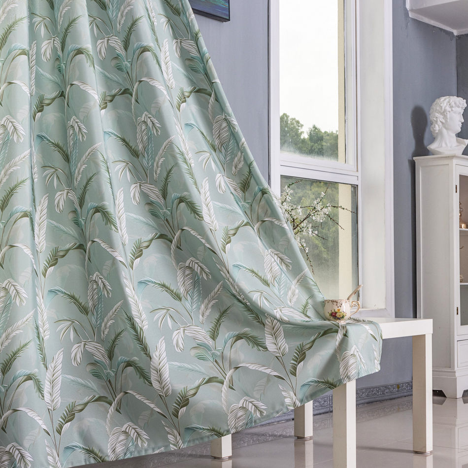 Light Green Tropical Leaf Printed Curtain – 140GSM Semi-Blackout Decorative Drapery for Wholesale - Thumbnail 3