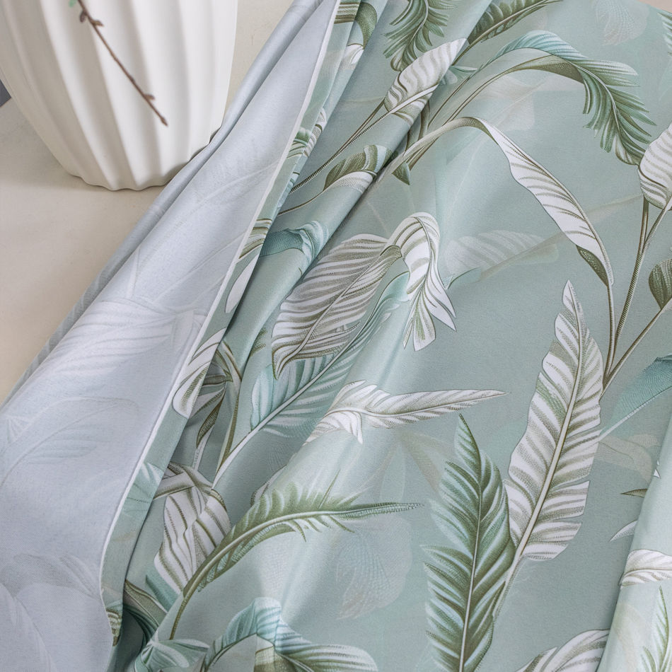 Light Green Tropical Leaf Printed Curtain – 140GSM Semi-Blackout Decorative Drapery for Wholesale - Thumbnail 5