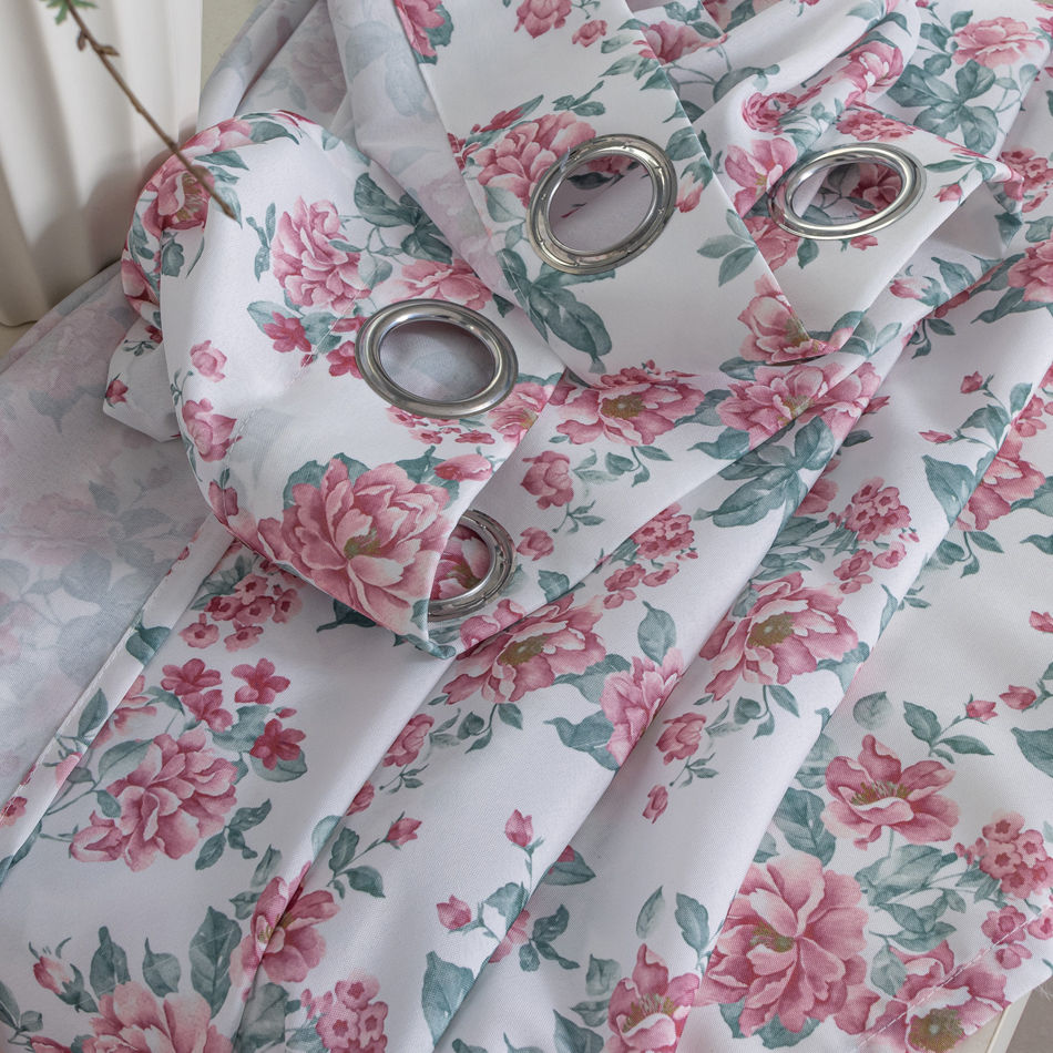 Pink Rose Floral Printed Curtain Fabric – Semi-Blackout Decorative Drapery for Wholesale - Thumbnail 3
