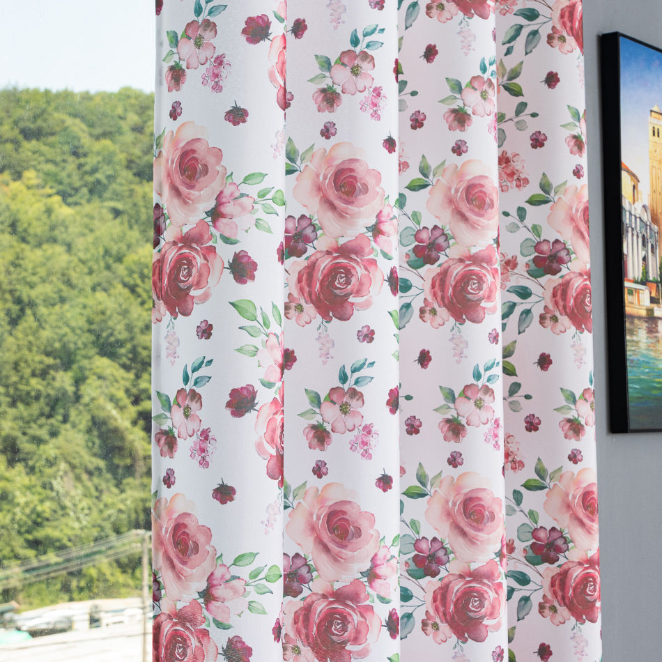 Romantic Rose Floral Curtain Fabric & Ready-Made Drapes for Wholesale - Thumbnail 2