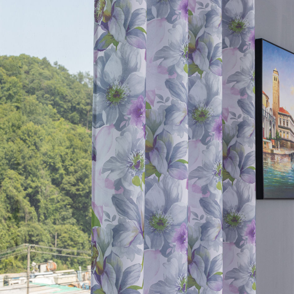 Elegant Purple Floral Curtain Fabric & Ready-Made Drapes for Wholesale - Thumbnail 2
