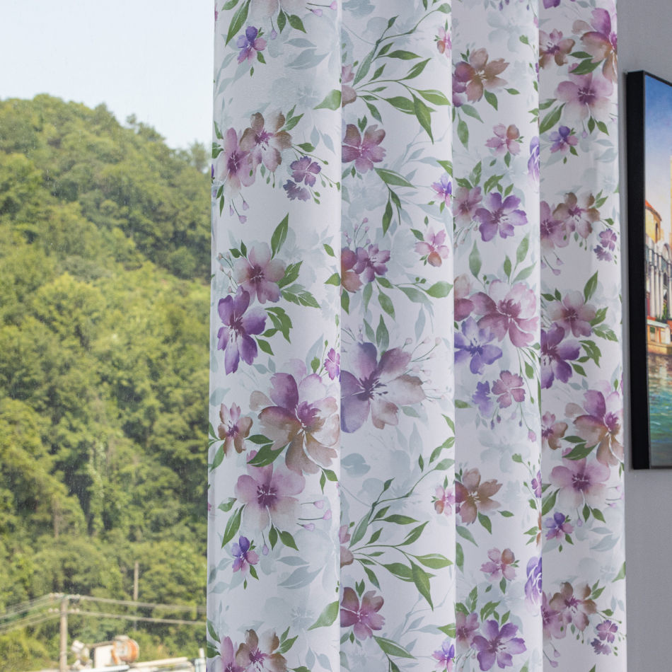 Soft Purple Floral Curtain Fabric & Ready-Made Curtains for Wholesale - Thumbnail 3