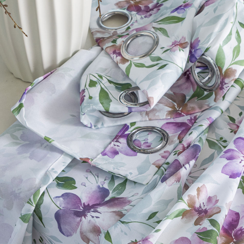 Soft Purple Floral Curtain Fabric & Ready-Made Curtains for Wholesale - Thumbnail 5