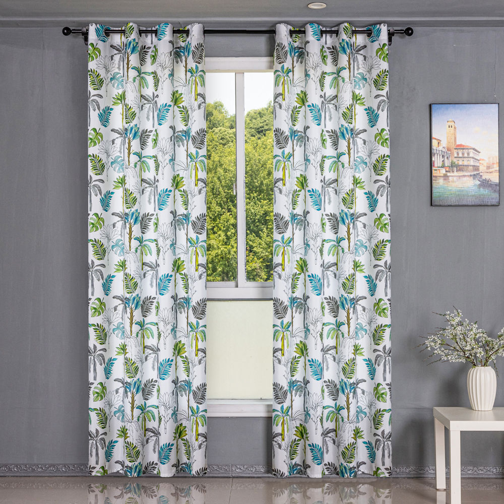 Tropical Leaf Printed Curtain Fabric & Ready-Made Drapes for Wholesale