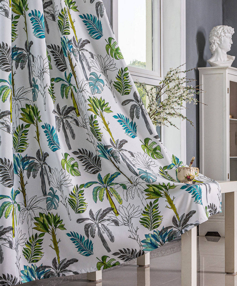 Tropical Leaf Printed Curtain Fabric & Ready-Made Drapes for Wholesale - Thumbnail 3
