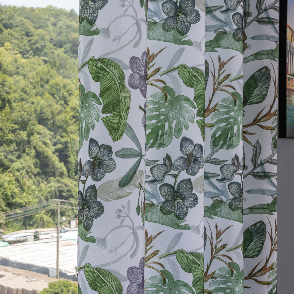 Elegant Botanical Leaf & Floral Printed Curtain Fabric for Wholesale - Thumbnail 2
