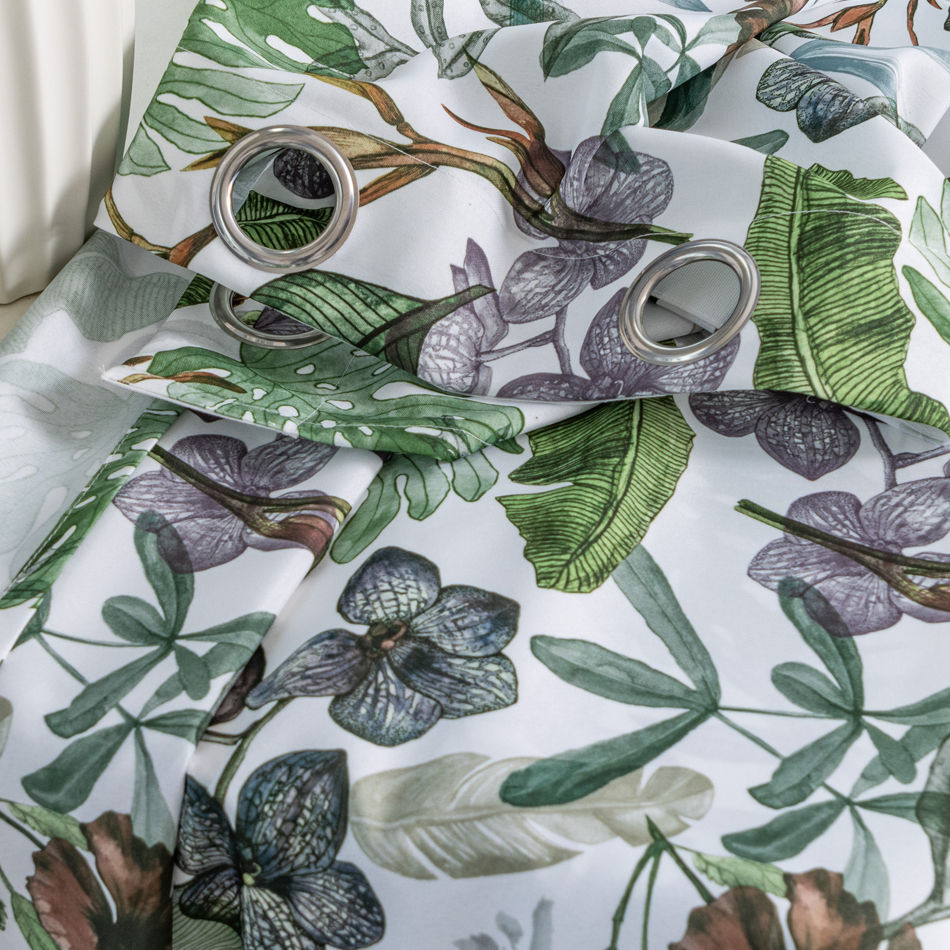 Elegant Botanical Leaf & Floral Printed Curtain Fabric for Wholesale - Thumbnail 4