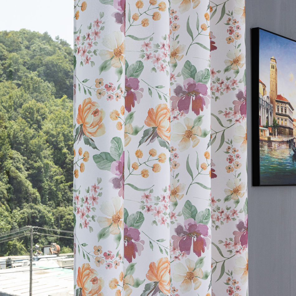 Soft Watercolor Floral Printed Curtain Fabric & Ready-Made Curtains for Wholesale - Thumbnail 2