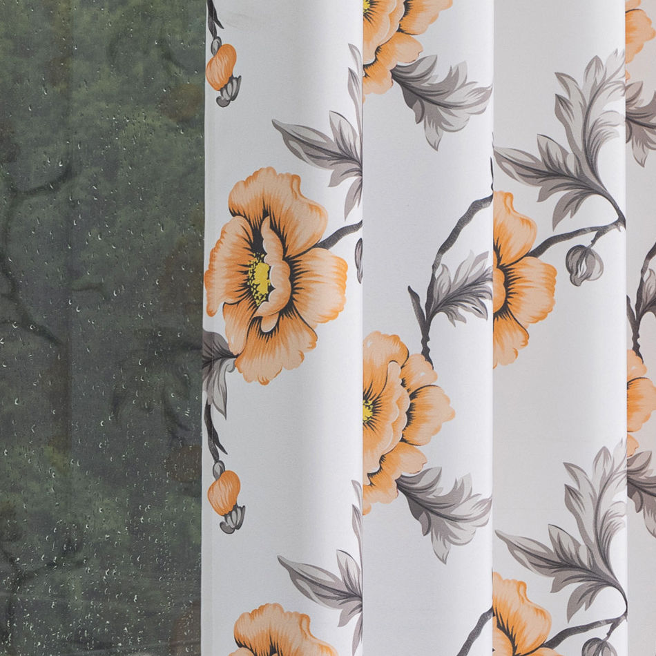 Elegant Orange Floral Branch Printed Curtain Fabric & Ready-Made Curtains Wholesale - Thumbnail 2